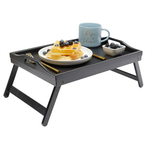 Black Wooden Bed Tray with Folding Legs for Breakfast in Bed (17.2 x 12 x 8 Inches)