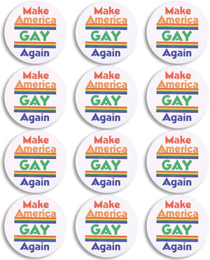 Juvale LGBT Pins - 12-Pack Make America Gay Again Pinback Button Pins with Rainbows for LGBTQ Gay Pride Parade - 3 Inches Diameter
