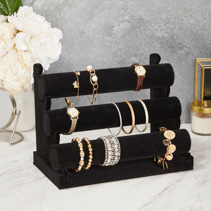 Black Velvet Jewelry Display Stand, 3 Tier Holder for Bracelets and Bangles