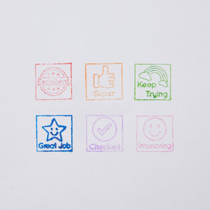 Rubber Stamp Set with Ink Pad for Teacher Supplies, Classroom, Grading (6 Pack)