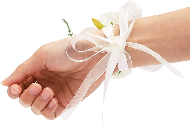 Bright Creations 6 Pack White Rose Wedding Wrist Corsage for Bridal and Bridesmaid