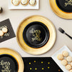 48-Pack Cheers to 30 Years Plates for 30th Birthday, Anniversary Party Supplies, Black and Gold Foil (9 In)