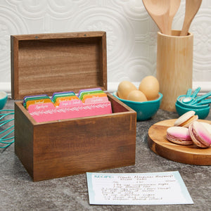 Acacia Wood Recipe Box with 60 Cards and 24 Dividers (85 Pieces)