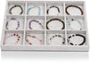 Gray Velvet Stackable Jewelry Organizer Tray, 12 Grids for Bracelets, Necklaces, Pendants (14 x 9.5 In)
