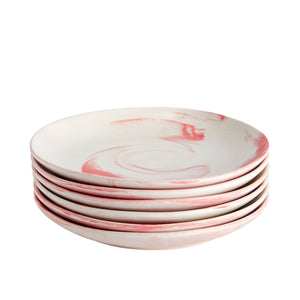 6 Pack Pink Marble Ceramic Plates, 10 Inches, Microwave and Dishwasher Safe Pink Marbled Plates for Kitchen