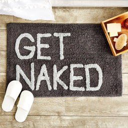 Plush Bath Mat, Personalized Get Naked Bathroom Rug (Grey, 32 x 20 In)