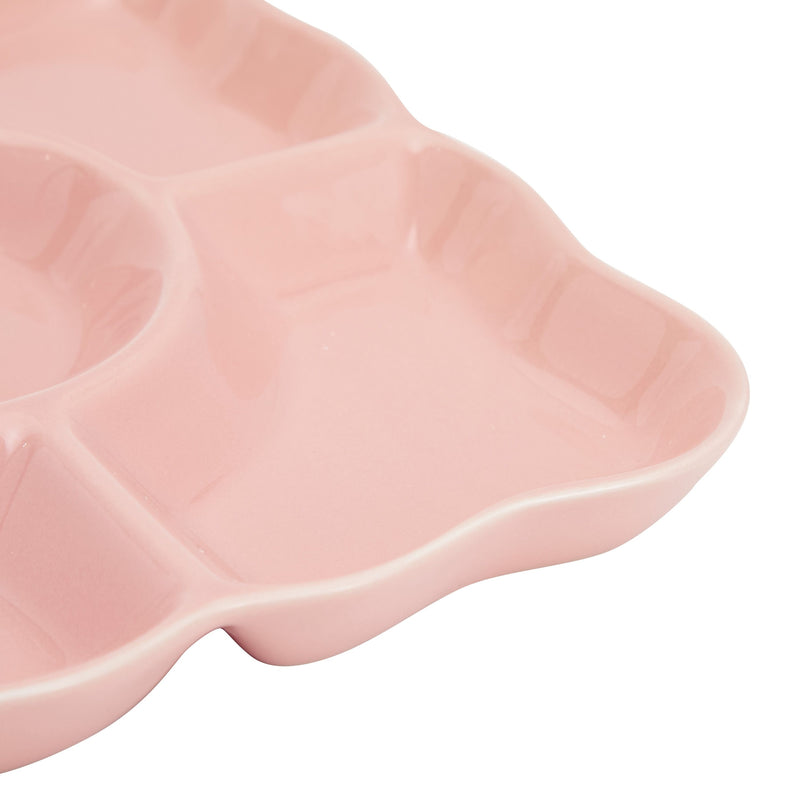2 Pack Porcelain Divided Serving Tray for Appetizers, 5 Compartments (Light Pink, 9.5 In)