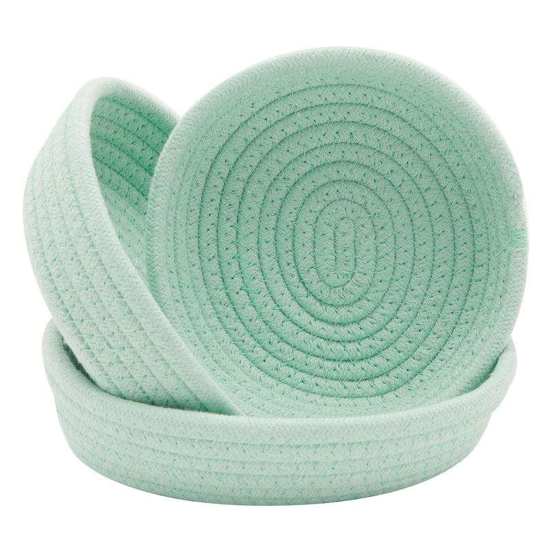 Teal Cotton Rope Baskets for Organizing, Rope Storage Baskets Set (3 Sizes, 3 Pieces)
