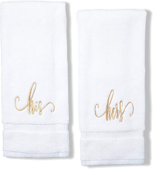 Monogrammed Hand Towels for Wedding, His and Hers (White, 16 x 30 in, Set of 2)
