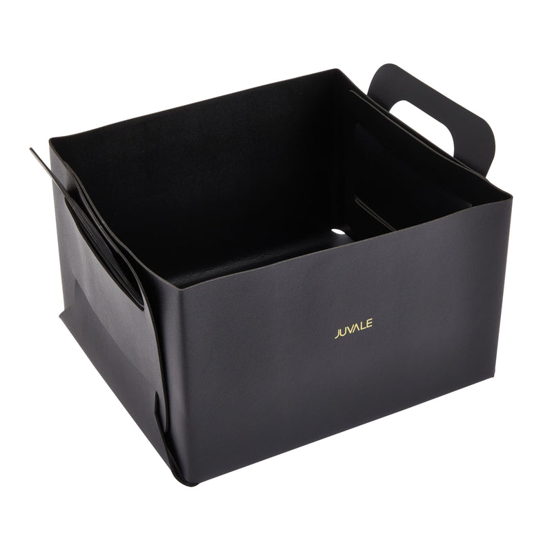 2 Pack Faux Leather Foldable Storage Bins with Handles, Collapsible Baskets for Home Organization (Black, 10 x 6.5 In)