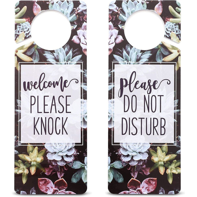 3 Pack Do Not Disturb Door Hanger Sign, Double Sided, Welcome Please Knock, Succulent