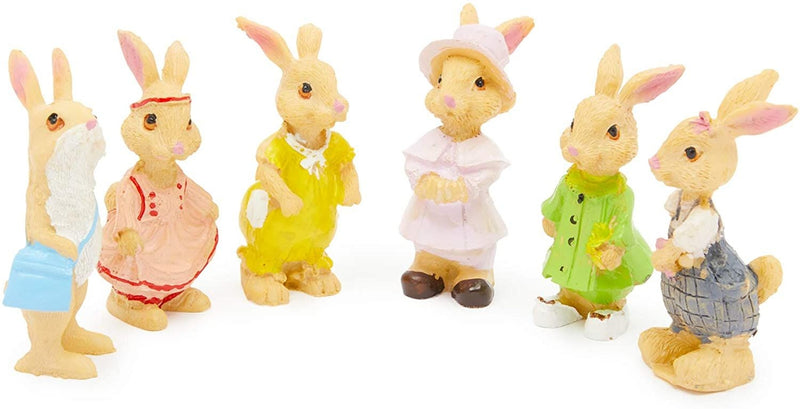 Mini Bunny Statues for Easter, Garden Decorations (2.2 Inches, 6 Pack)