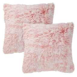 Blush Pink Faux Fur Throw Pillow Covers, Fuzzy Home Decor (18 x 18 Inches, 2 Pack)