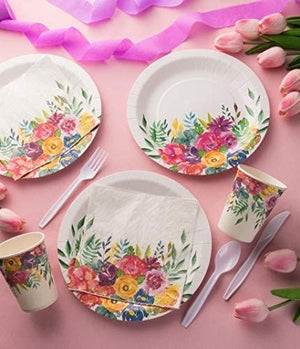 80-Pack Floral Party Supplies, White Paper Plates (9 in)