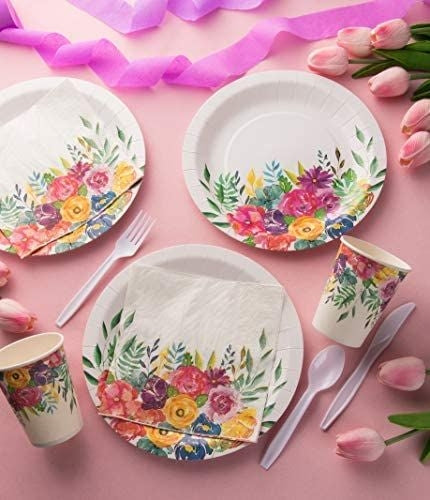 80-Pack Floral Party Supplies, White Paper Plates (9 in)