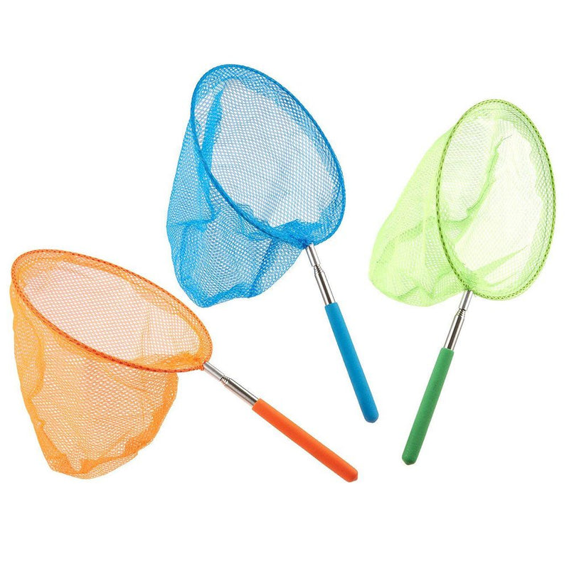 Pack of 3 Butterfly Nets - Telescopic Bug Catching Nets for Kids - Expands up to 34 Inches, 8 x 14.25 Inches, Green, Blue, Orange