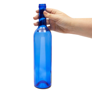 6 Pack Empty Wine Bottles for Kitchen Counter, Home Decor, Crafts, Blue Transparent Glass Bottles for Bar Accessories (750ml, 12.75 In)