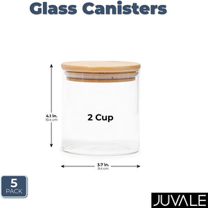 5-Pack Glass Canisters with Airtight Bamboo Lids - Small Coffee Jar Storage Containers for Kitchen Counter, Pantry, Food (4x4.13 In)