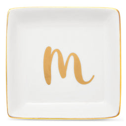 Monogrammed Letter M Jewelry Ring Dish Tray - Ceramic Holder for Gifts, Earrings and Bracelets