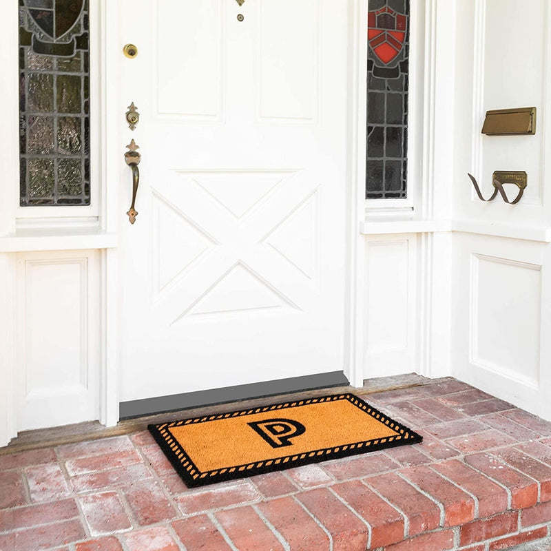 Monogram Letter P Welcome Door Mat 17"x30", Coco Coir Front Doormat Non Slip Rug for Home Indoor Outdoor Entrance