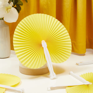 24 Pack Yellow Round Folding Handheld Paper Fans for Birthday Wedding Party Favor