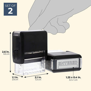 2 Pack Entered Self Inking Stamps Rubber Stamp for Office, Red Ink, 1.25 x 0.4 inch