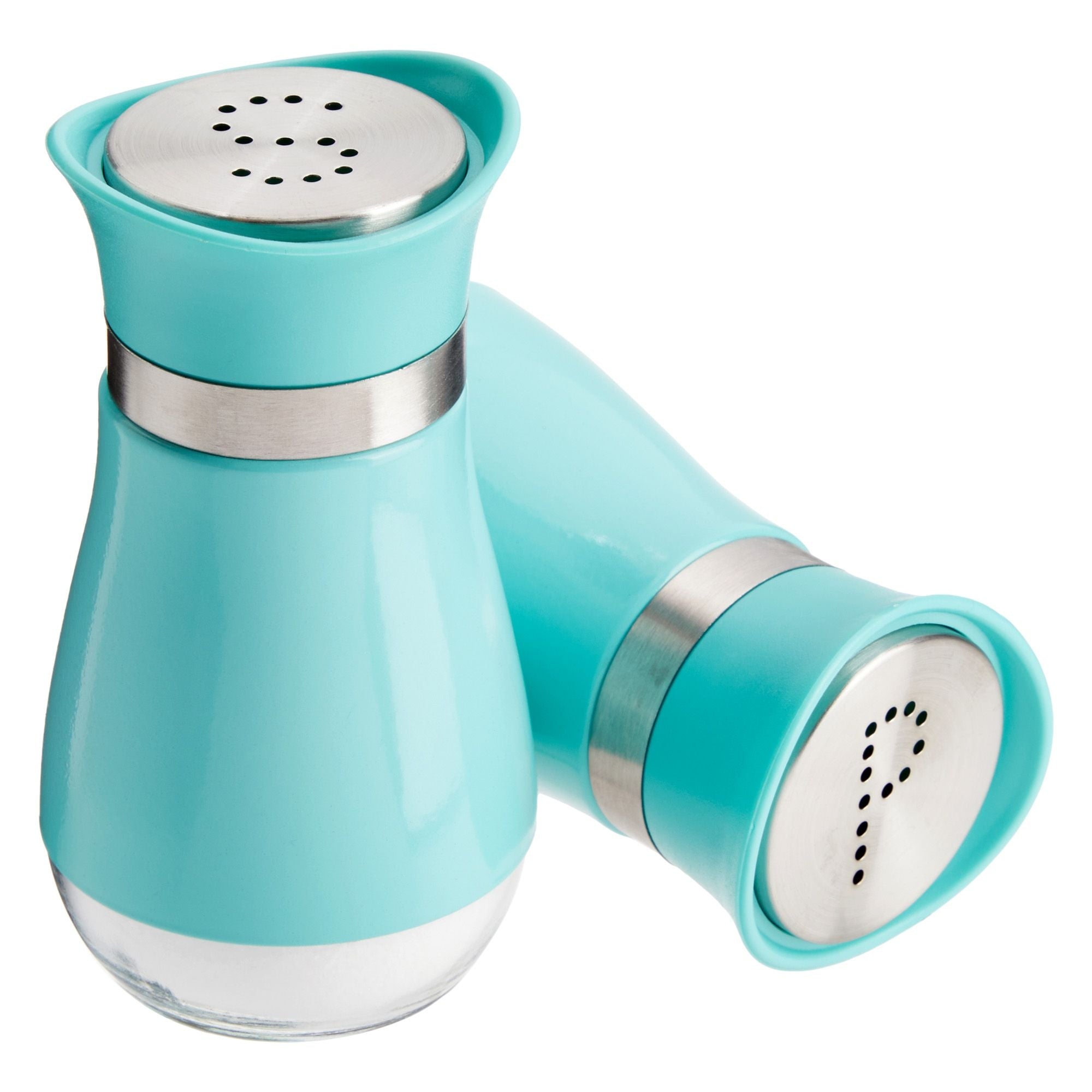 Stainless Steel Salt and Pepper Shaker Set with Glass Bottom, Perforated  S and P Caps - Modern Kitchen Counter Decor (4oz) 