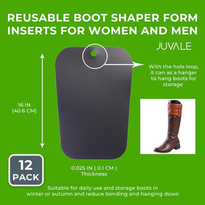 12-Pack 16-Inch Plastic Boot Shapers, 6-Pairs of Black Rectangular Bendable PVC Form Inserts with Hanging Holes to Keep Men's and Women's Tall Boots Upright for Storage
