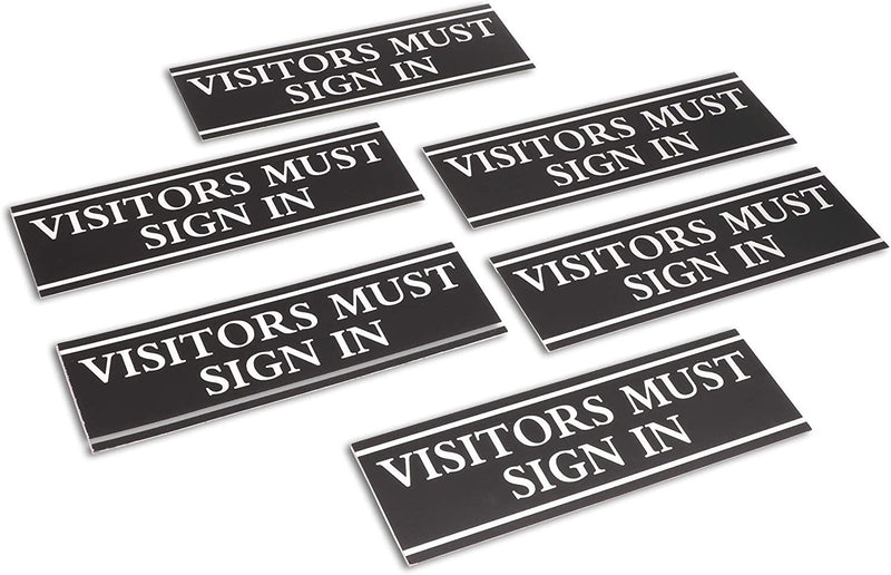 Juvale Visitors Must Sign in Office Signs, Adhesive (6 Pack), Black and Silver