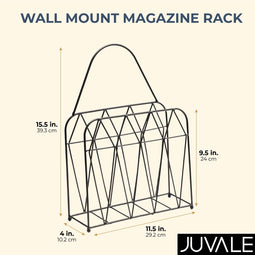 Juvale 15.5" Wall Mounted Magazine Rack - Hanging Mail Document Folder Organizer, Black