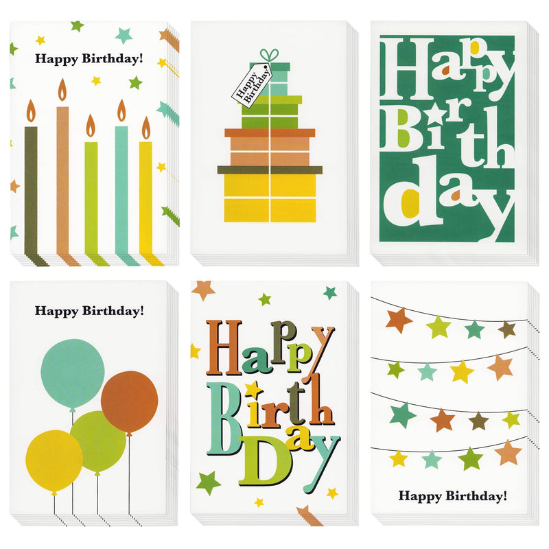 48 Pack Happy Birthday Cards Bulk with Envelopes - Blank Inside - 6 Colorful Designs for Work, Men, Women, Kids, Family, Friends (4x6 In)