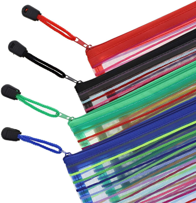 12-Pack Mesh Zipper Pencil Pouchs with Rainbow Stripes, 4 Assorted Colors