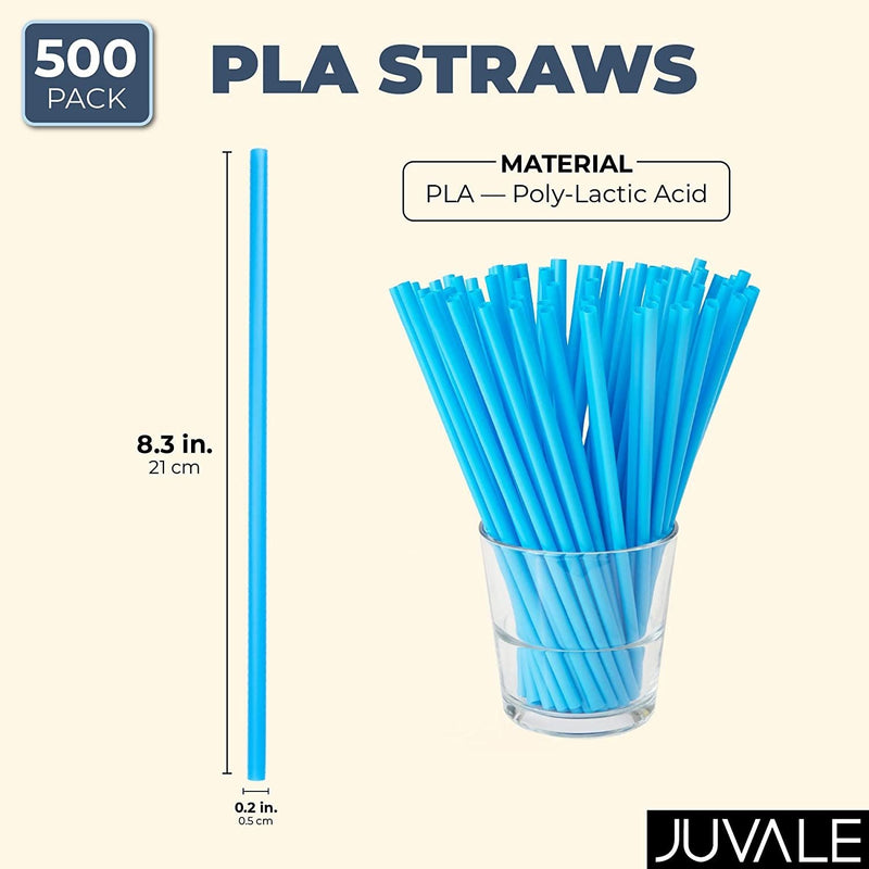 500-Pack Eco-Friendly PLA Disposable Drinking Straws, Plant Based, Compostable & Biodegradable, Alternative to Plastic Straws, Blue 8.3"