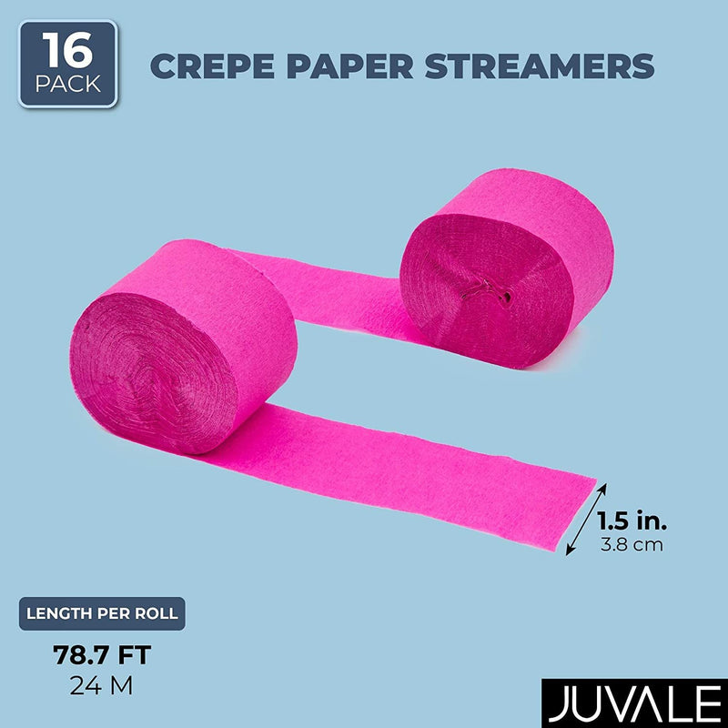 Juvale Hot Pink Crepe Paper Party Streamers with Balloon (79 Feet, 17 Pack)