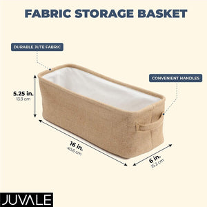 Brown Jute Fabric Storage Bin Basket Container Cubes Organizer with Handles Rectangular 16"x6"x5.25"