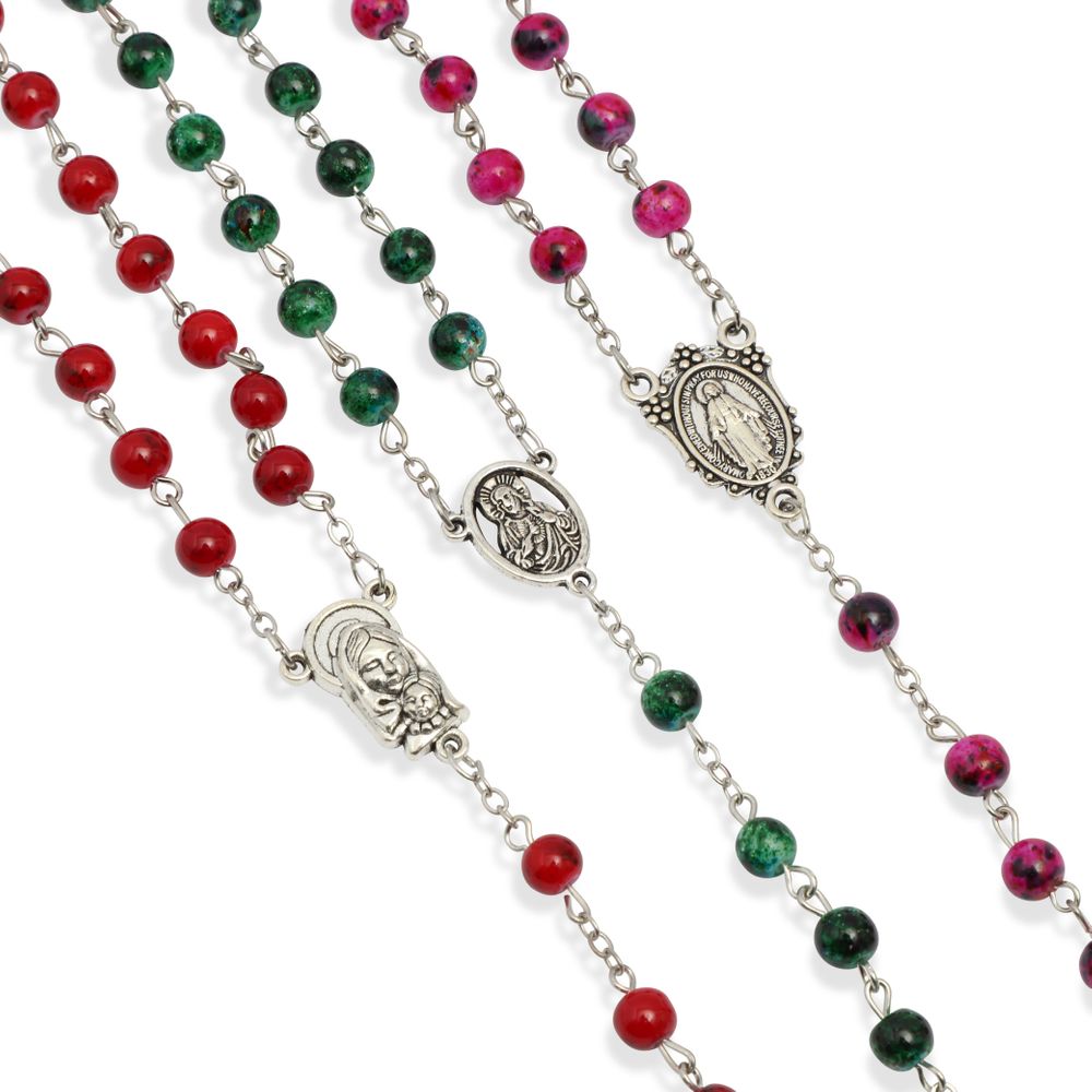 Juvale 24 Small Mini Catholic Rosary Bracelet for Women and Men, Prayer Beads for Baptism Christening, 8 Colors, 8 Crucifix Designs