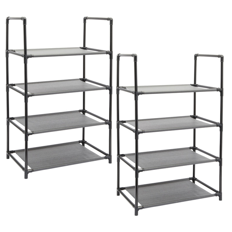 2 Pack Black 4-Tier Narrow Shoe Rack for Entryway, Metal Free Standing Shelf Organizer for Closet (17 x 11 x 30 In)