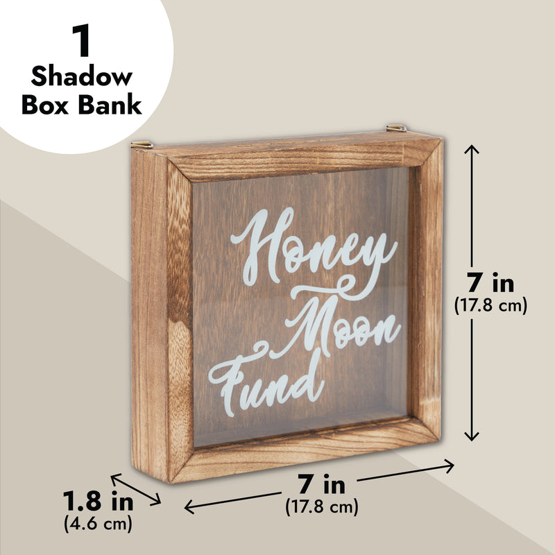 Wood Honeymoon Fund Box for Wedding Gifts, Shadow Piggy Bank, Rustic Home Decor Supplies (7 x 7 In)