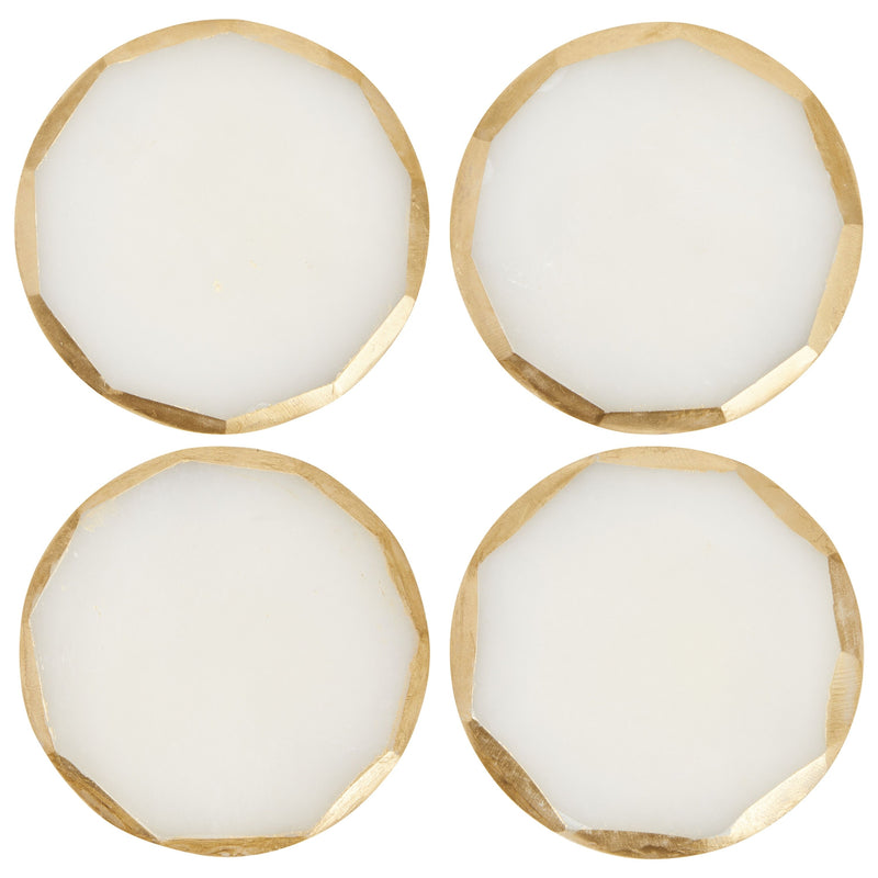 4 Pack White Onyx Geode Coasters with Gold Painted Edges, Housewarming Gifts for New Home (3.75-4 in)