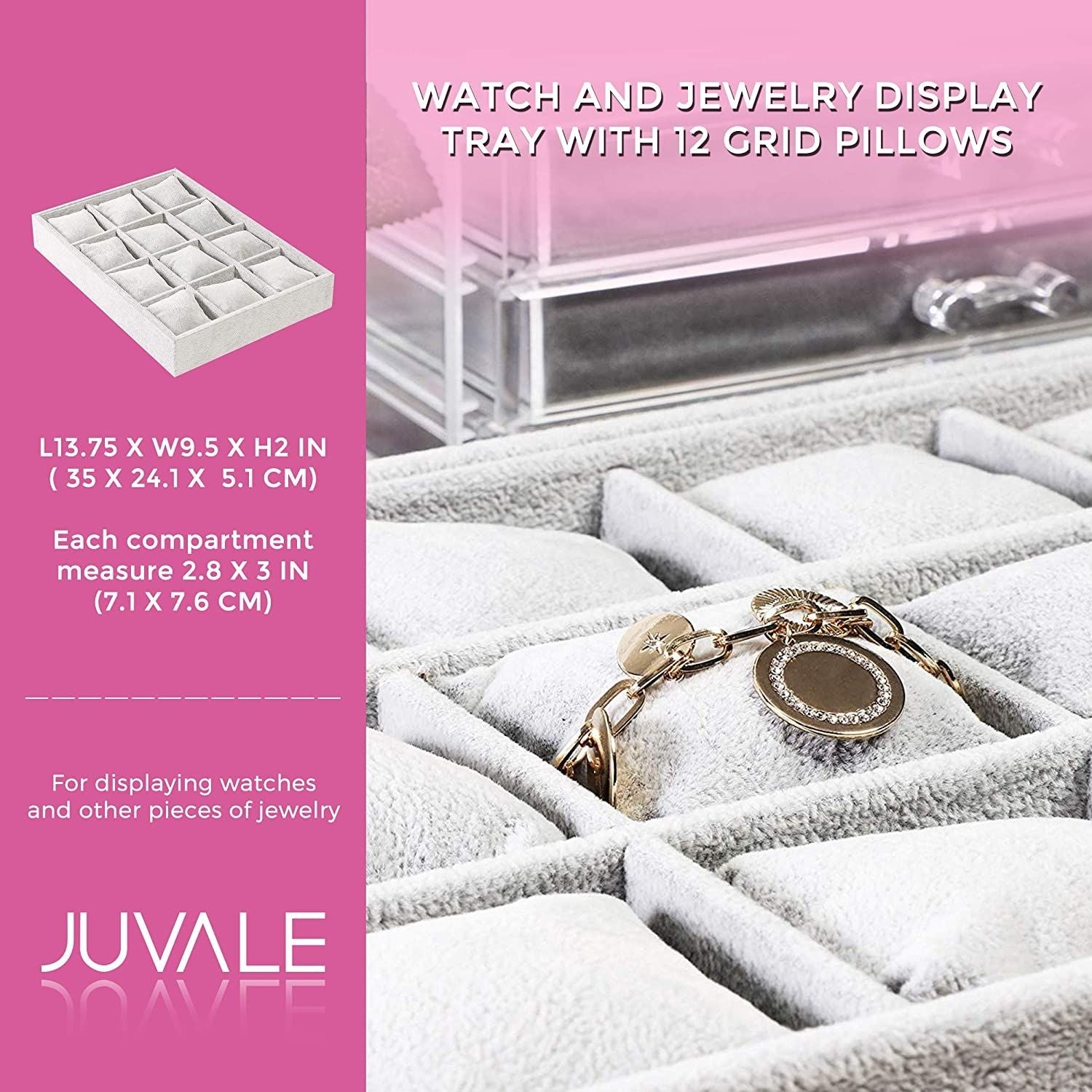 Juvale 24 Grid Velvet Stackable Jewelry Display Trays Ring Earring Storage Organizer - Grey