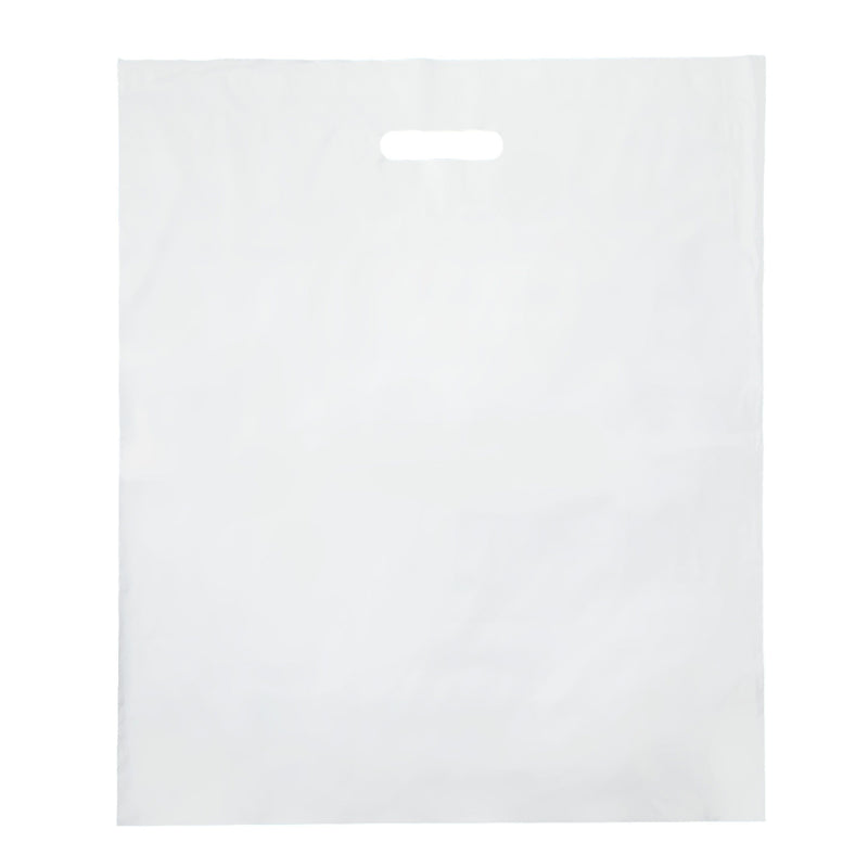 100 Pack Plastic Merchandise Bags with Die Cut Handles for Boutiques, Retail, Small Business Supplies, Shopping (Black, White, 16x18 In)