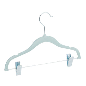 24-Pack Light Blue Velvet Hangers with Movable Clips for Baby and Kids Clothes, Slip-Resistant, Space-Saving for Pants, Leggings, Skirts, Shorts, Jackets, 360 Degree Swivel Hook (12x8 in)