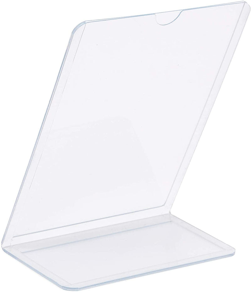 Clear Slant Back Plastic Sign Holder, Vertical Display Stand (5 x 7 in, 6 Pack)