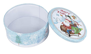 Juvale Christmas Nesting Cake Tins - 3-Set Round Nested Cookie Candy Storage Containers with Lids for Confectioneries, Holiday Decor, Light Blue and White