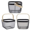 4 Pack Square Metal Mesh Fruit Basket with Wooden Handle for Kitchen, Pantry, Storage, Organization (9.5 x 7 In, Black)