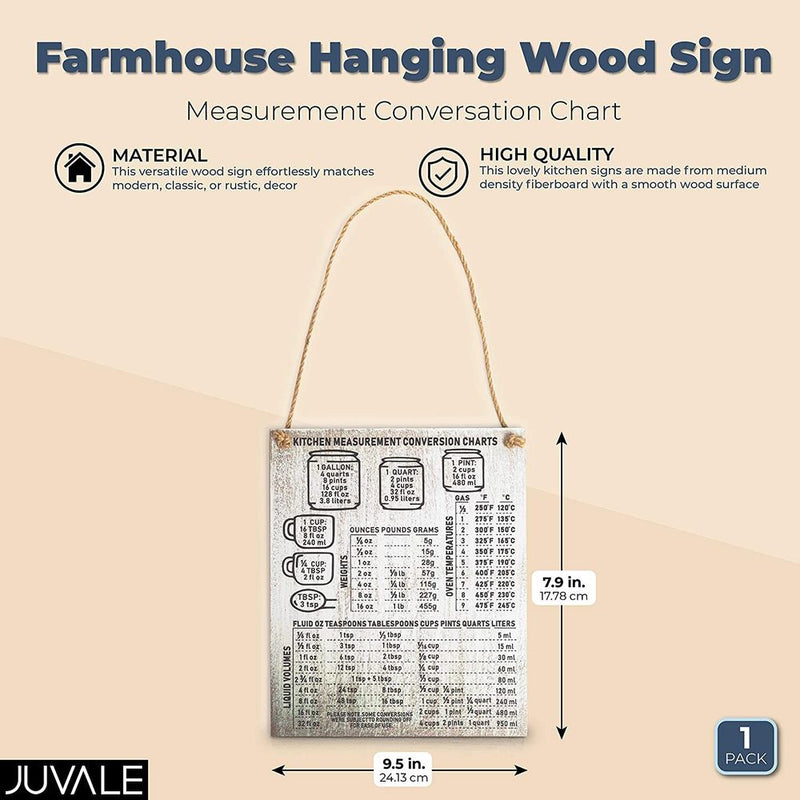 Juvale Wooden Sign, Kitchen Measurement Conversation Chart