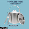 Stainless Steel Ice Bucket with Tongs, Portable Double Wall (2.5 L, 7.5 In)
