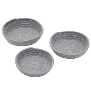 Grey Cotton Rope Baskets for Organizing, Rope Storage Baskets Set (3 Sizes, 3 Pieces)