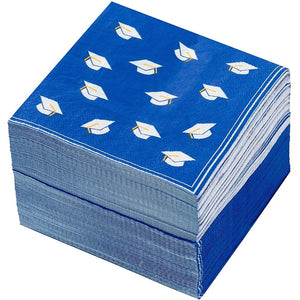 Blue Cocktail Napkins for Graduation Party Supplies (5 x 5 Inches, 100 Pack)