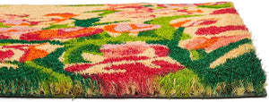 Floral Natural Coir Nonslip Welcome Door Mat (Pink, Orange, Green, 17 x 30 in)